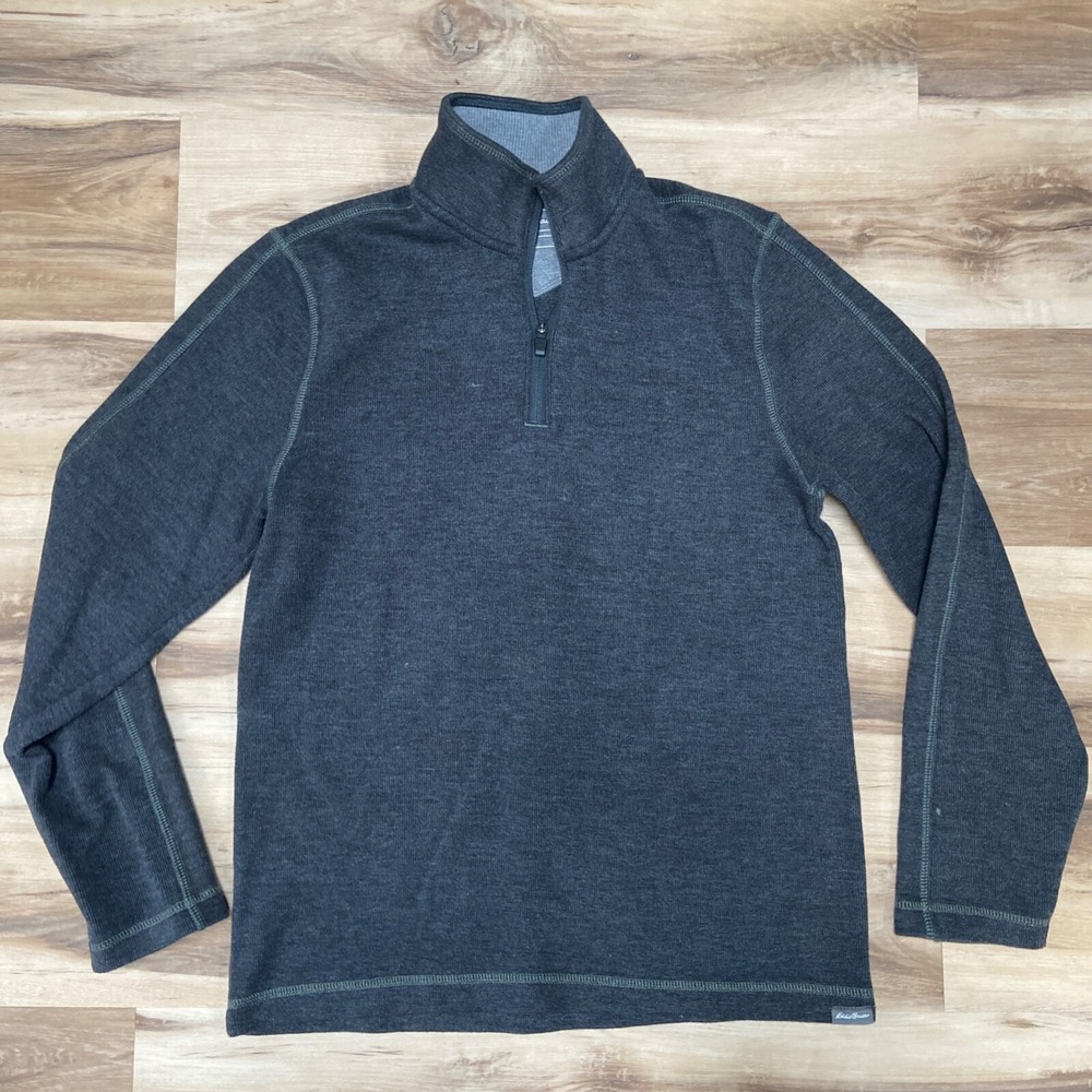 Eddie Bauer Quarter Zip Pullover Size S Mens Sweater Cotton Blend Gray Heather